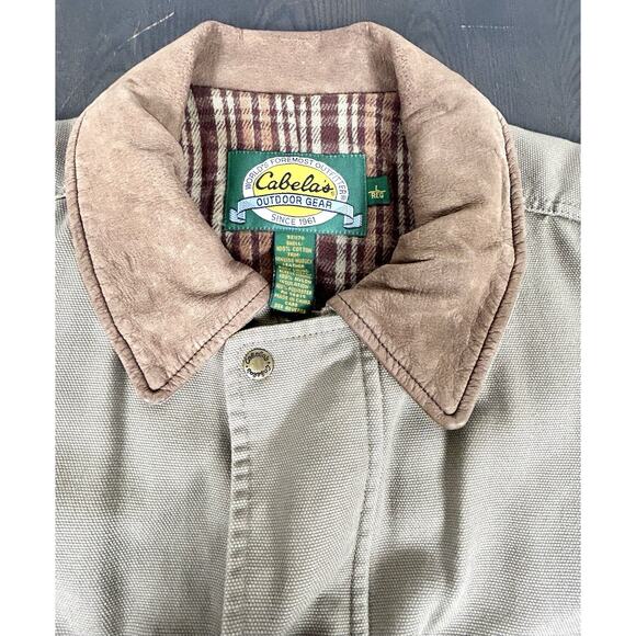Cabela’s Men’s Chore Field Jacket Beige Nubuck Leather Collar Size L Reg - Picture 4 of 16